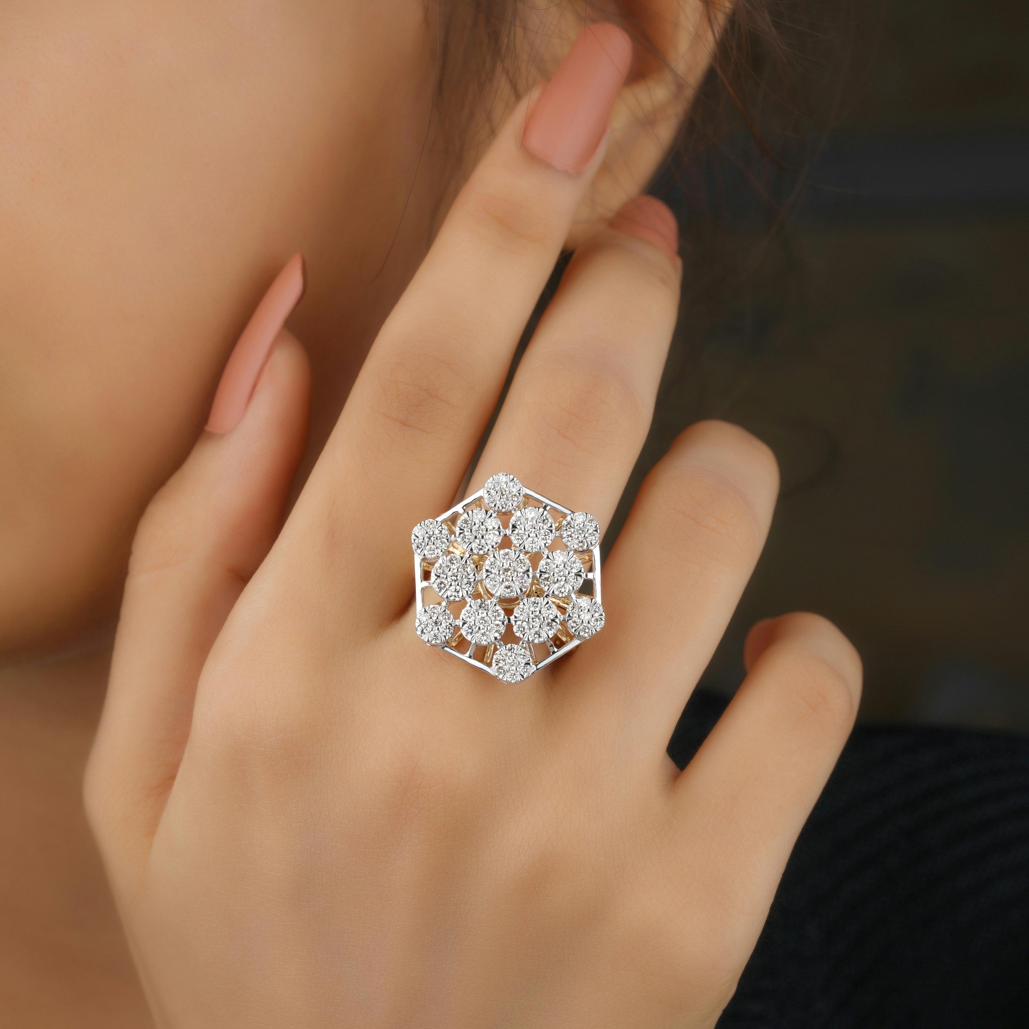 SILVER HEXAGON DIAMOND RING